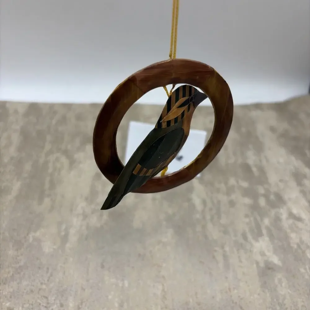 Wooden Intarsia Handmade Handcrafted Bird Hanging Ornament W/Varied Wood